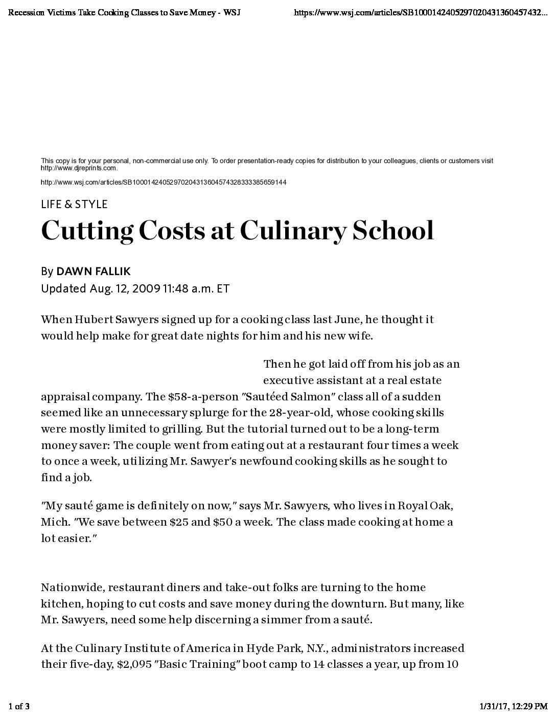Cutting Costs at Culinary School